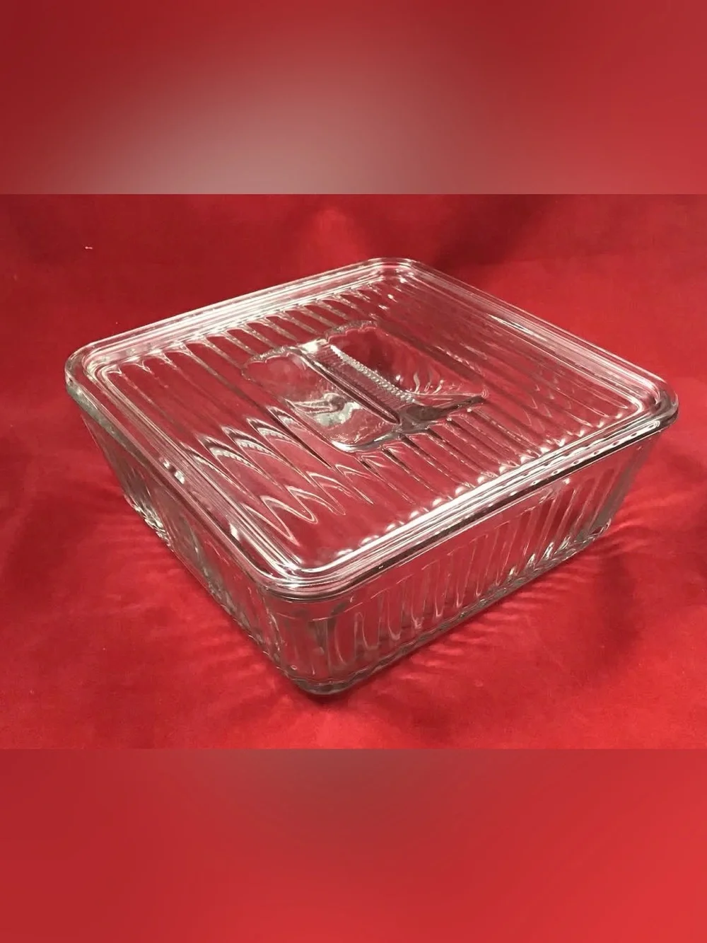 Anchor Hocking Clear Ribbed Square Glass Dish with Lid - Transparent